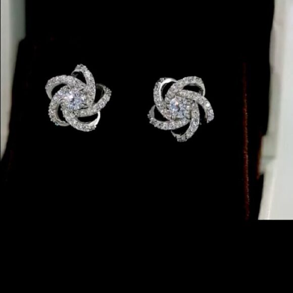 Sterling Silver Flower Stud Earrings, Post Earring - Picture 6 of 6